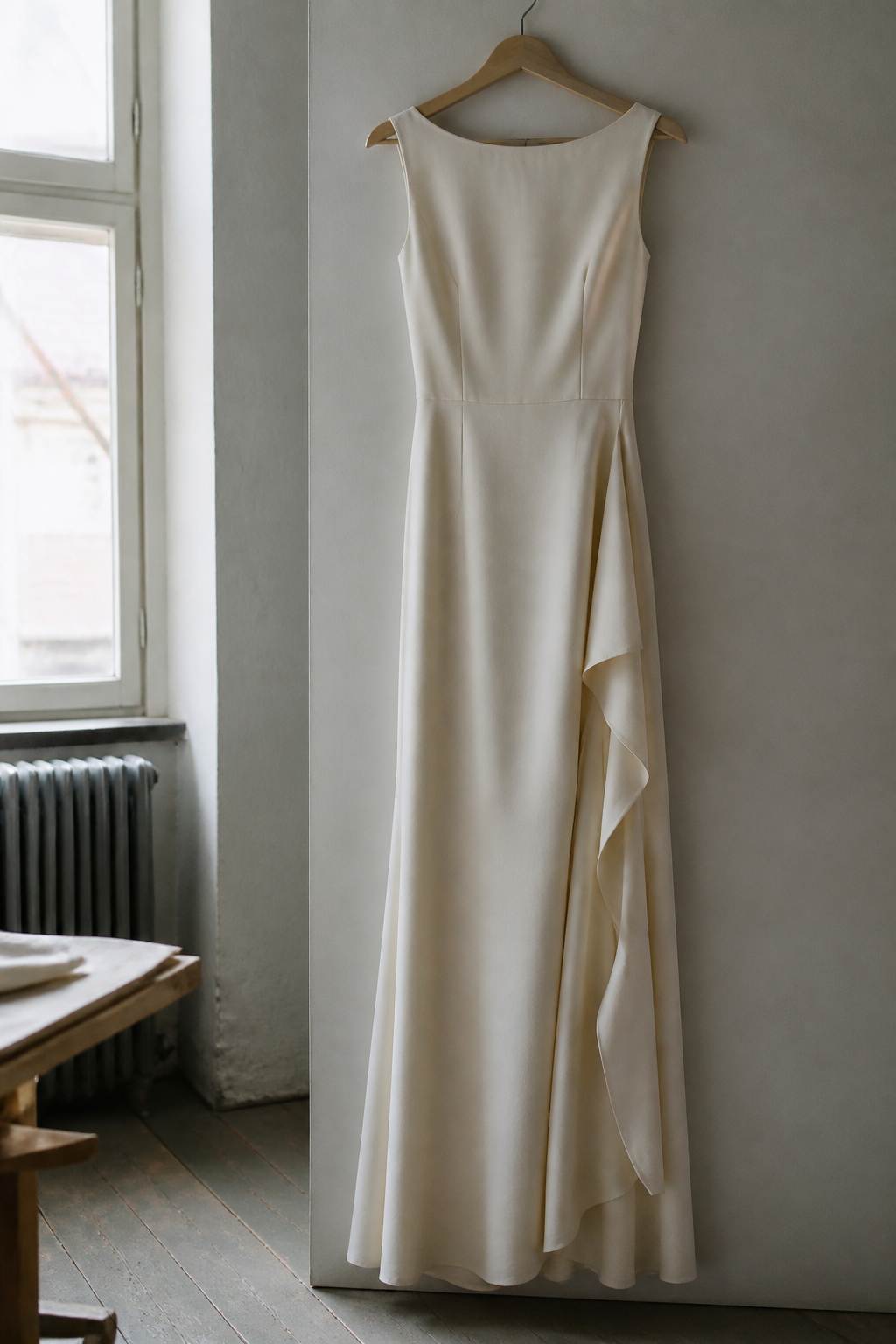Cream dress on a tailor form