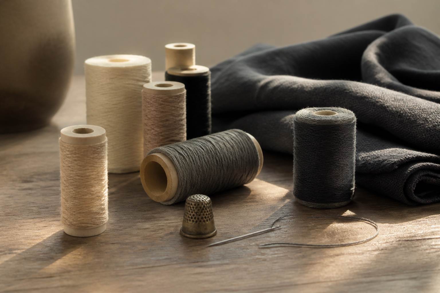 Thread spools by an atelier window